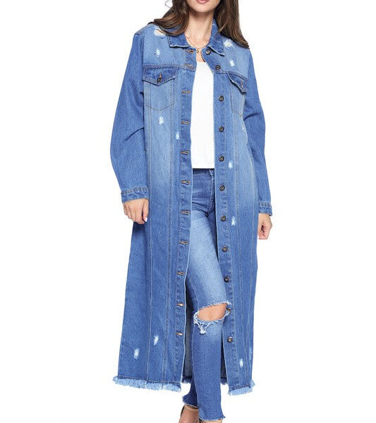 DENIM LONG JACKETS DISTRESSED WASHED